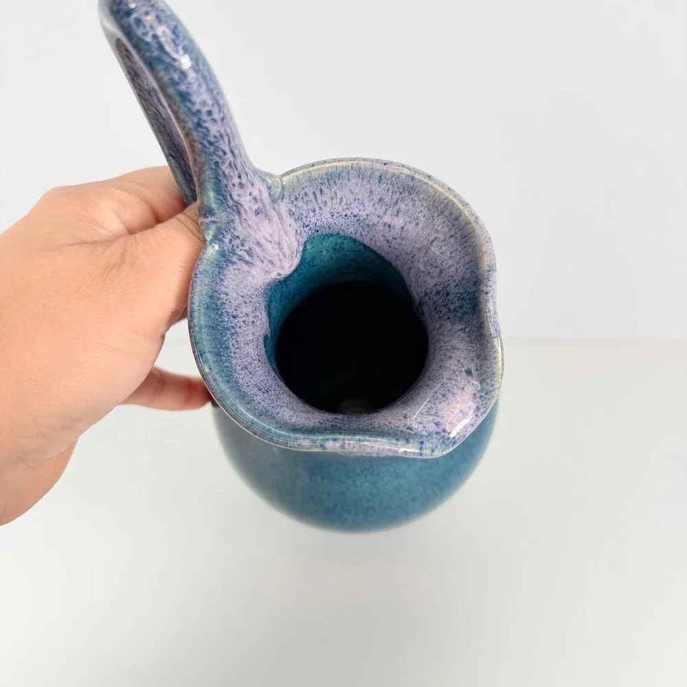 Studio Pottery Blue pitcher drippy glaze By John Garrou 11